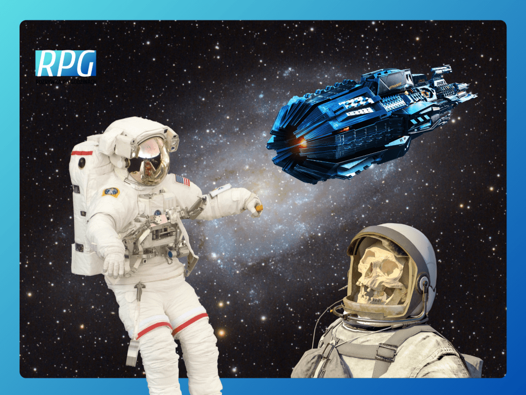 Silentium Universi - ilustracja ze statkiem kosmicznym i astronautą na tle drogi mlecznej